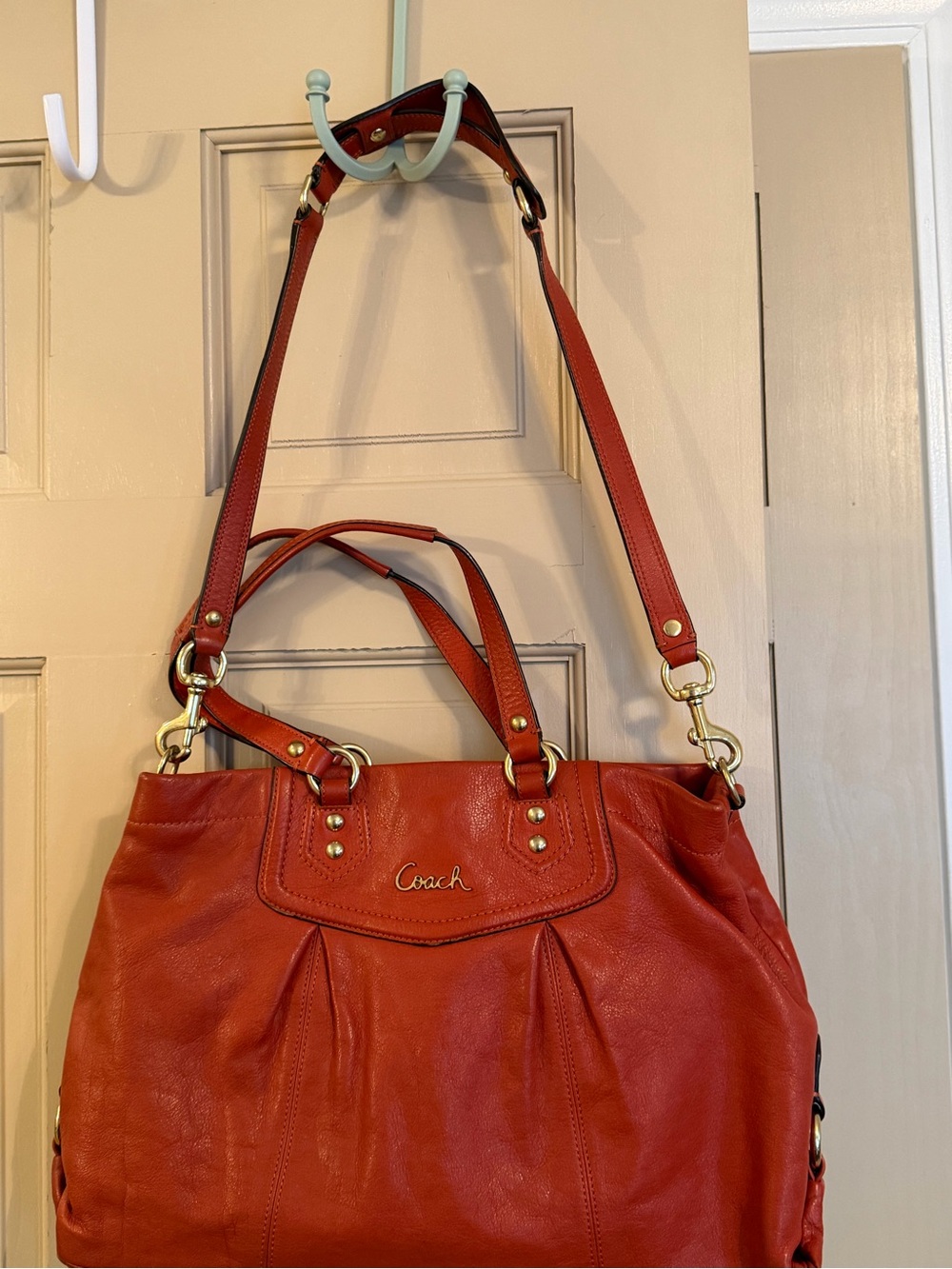 Coach Red Leather Tote with Gold Hardware - Picture 9 of 13